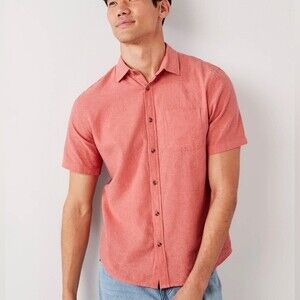 Old Navy Slim-Fit Everyday Short-Sleeve Linen-Blend Shirt in Apple Guava Size XL